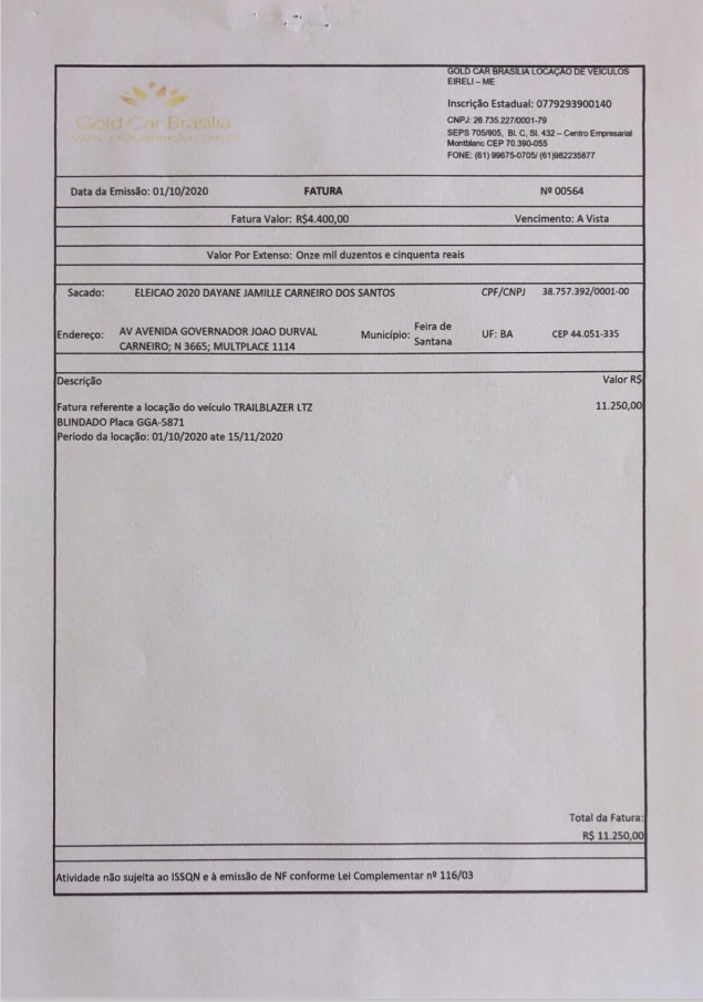 Dayane Pimentel afirma que veículo utilizado foi locado apenas para período de campanha