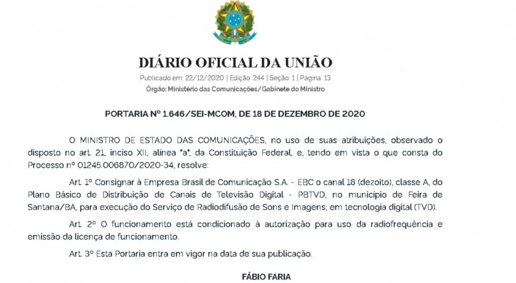 Prefeitura de Feira terá canal aberto de televisão