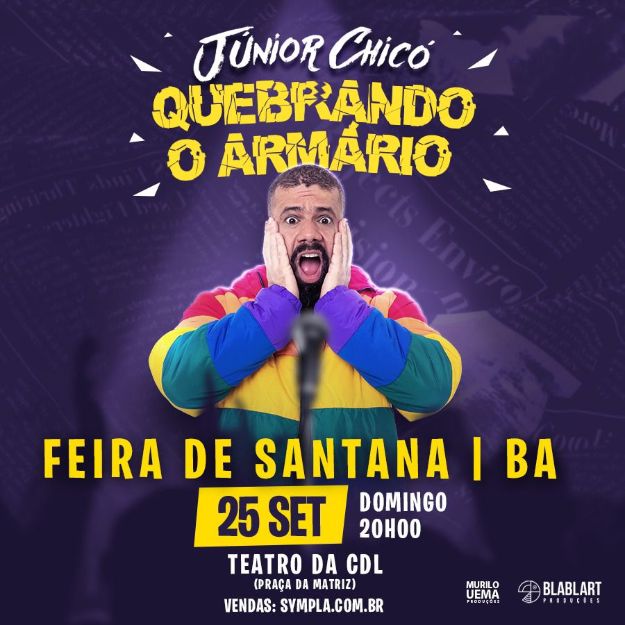 Junior Chicó apresenta show de stand up comedy neste domingo em Feira de Santana