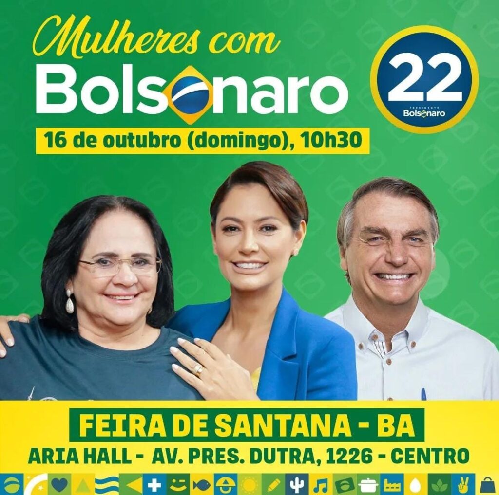 Michelle Bolsonaro e Damares Alves estarão em Feira de Santana