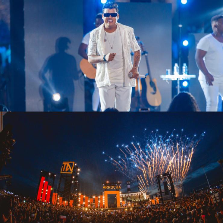 Thiago Aquino lota o Farol da Barra, em Salvador, na gravação do seu 1º DVD