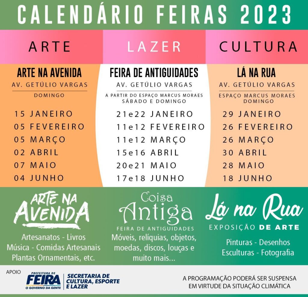 Secretaria de Cultura de Feira divulga calendário de feiras de artes para 2023