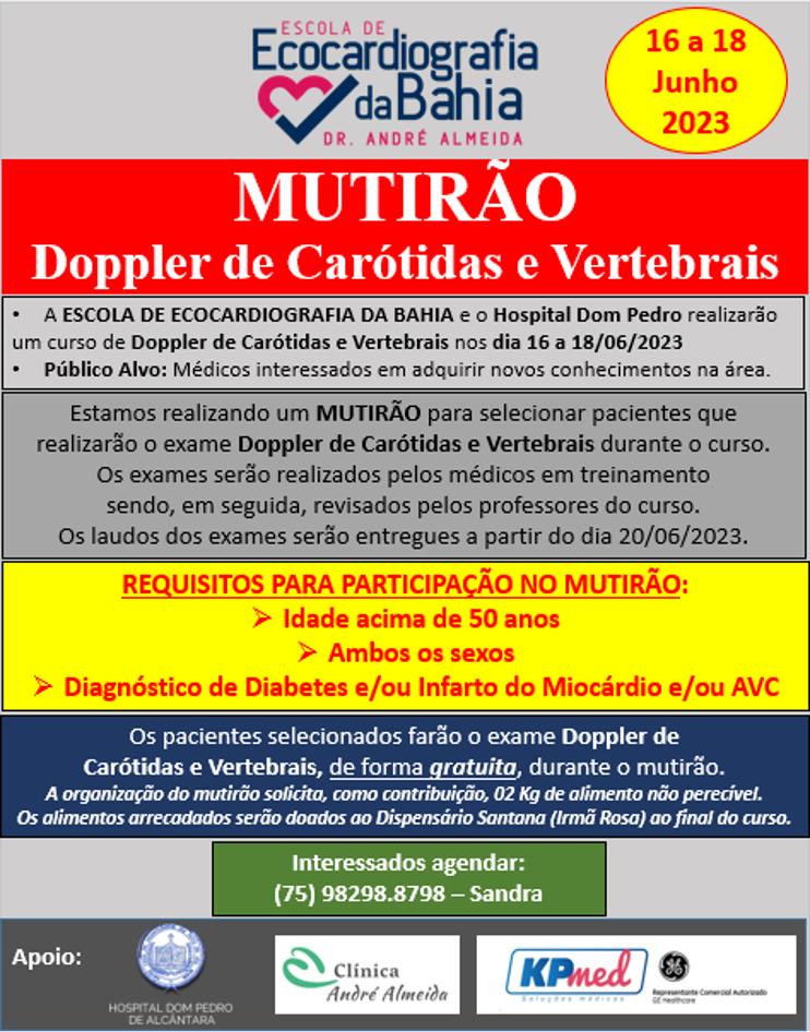 Mutirão médico: Exame gratuito de Doppler de Carótidas e Vertebrais em Feira de Santana