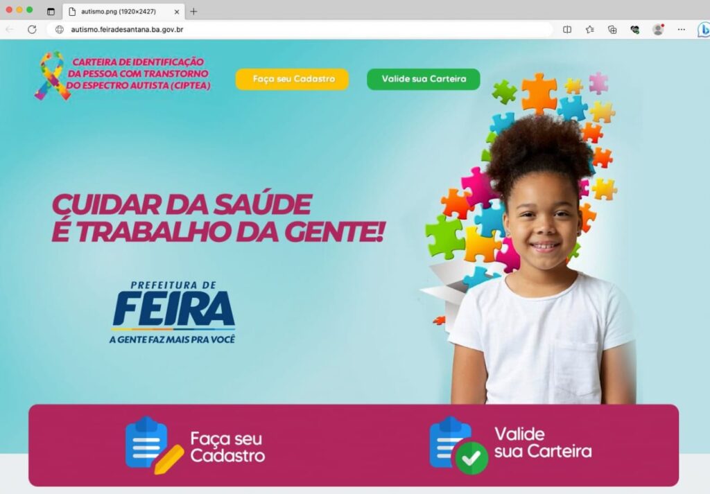 Prefeitura de Feira lançará site para emissão de carteira de identificação para autistas