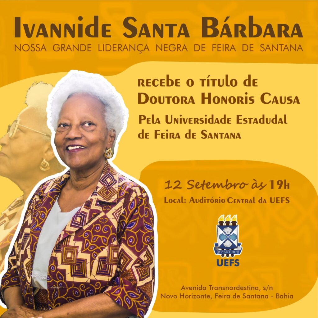 Ivannide Santa Bárbara receberá título de Doutora Honoris Causa da Uefs