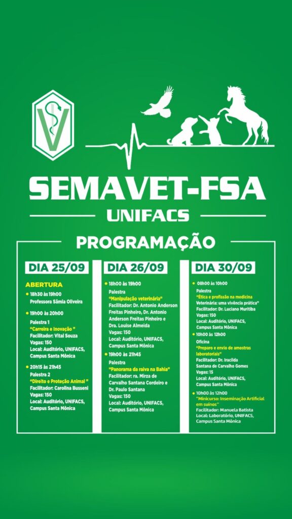 Evento reunirá estudantes e profissionais de Medicina Veterinária em Feira de Santana 