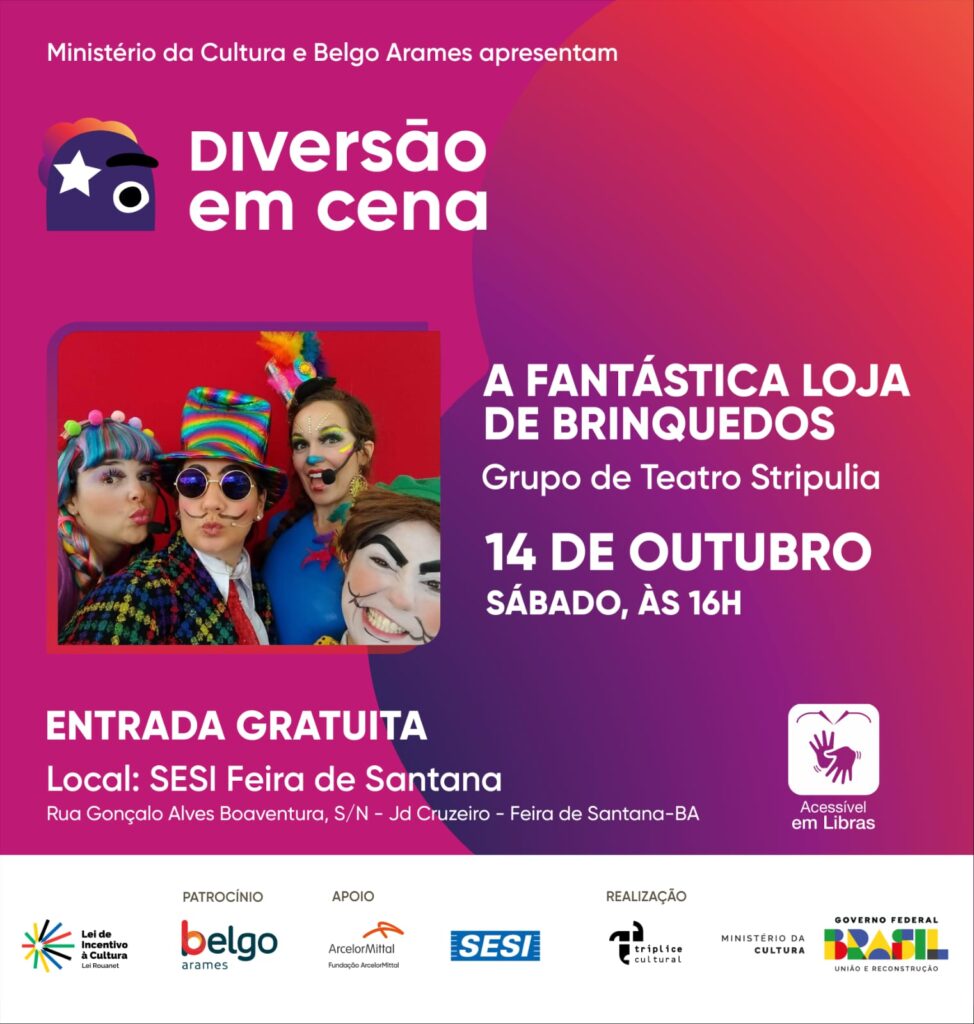 Diversão em Cena apresenta duas atrações para outubro, dia 14, o espetáculo “A fantástica loja de brinquedos”, e no dia 28, a peça “Vive Circo Show”