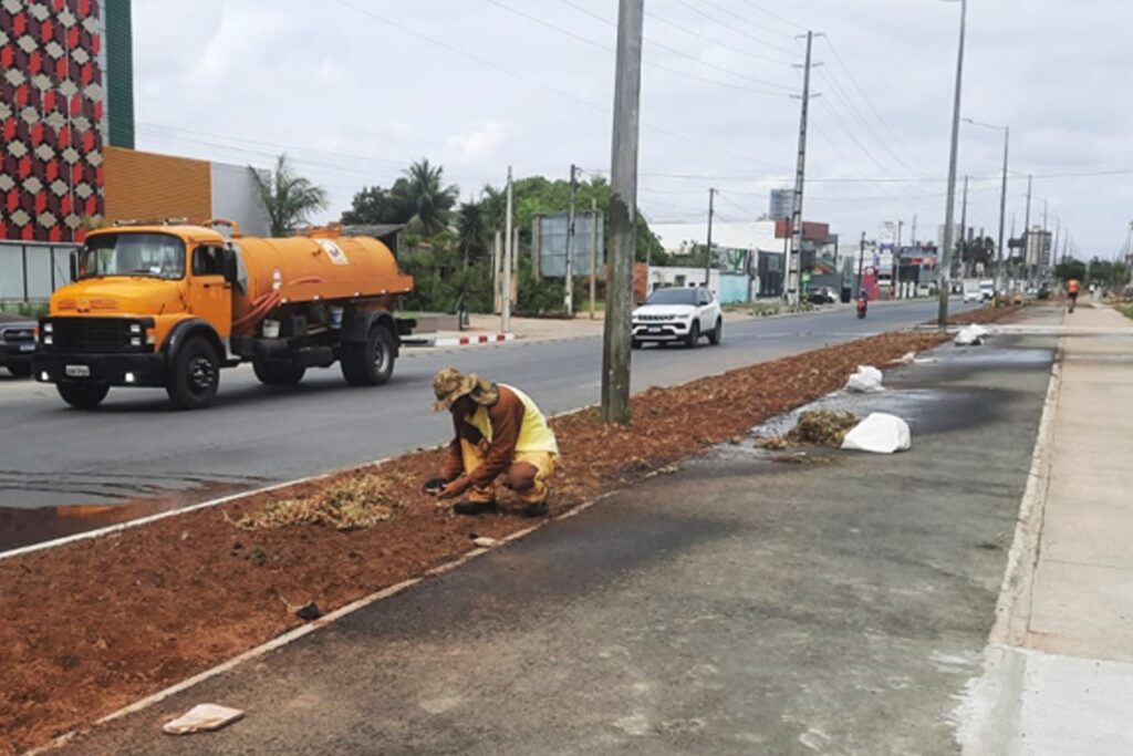 Prefeitura realiza plantio de novo gramado no canteiro da Noide Cerqueira
