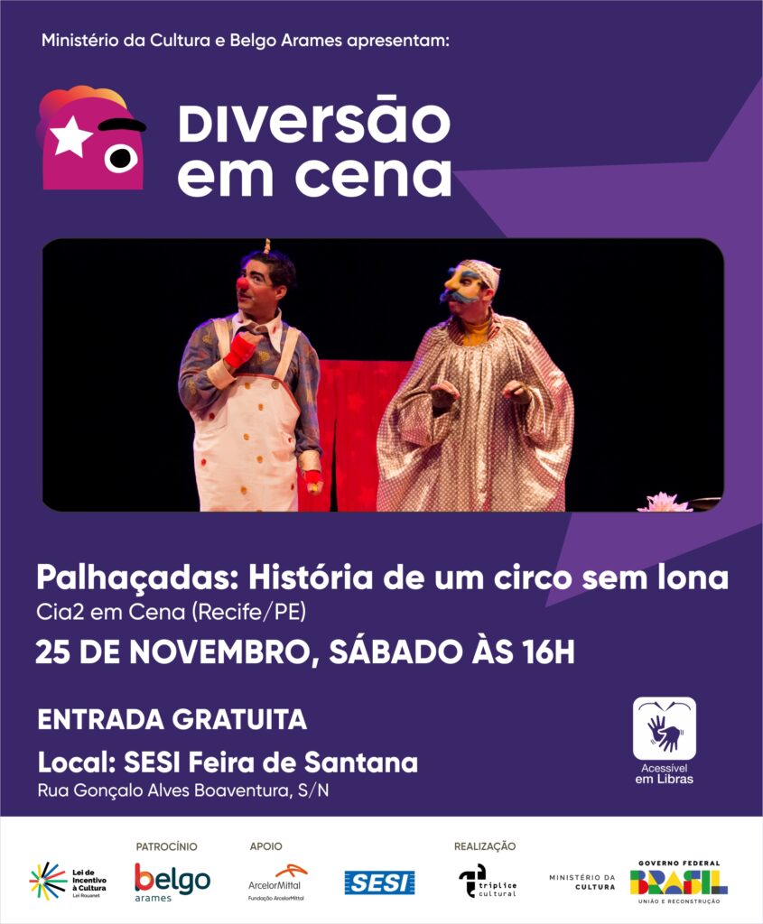 Diversão em Cena fecha a programação de novembro com o espetáculo “Palhaçadas – história de um circo sem lona” 