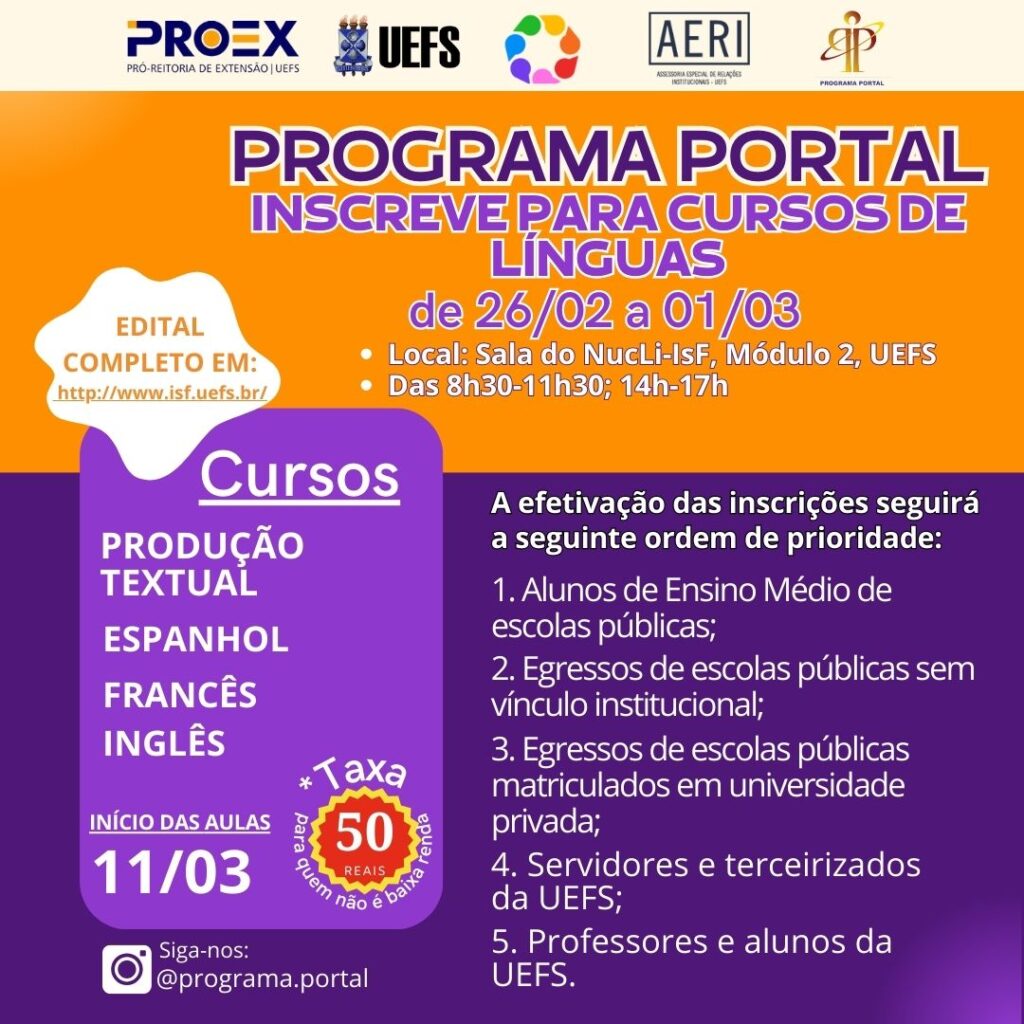 300 vagas: Programa ‘Portal da Uefs’ inscreve para cursos de línguas estrangeiras