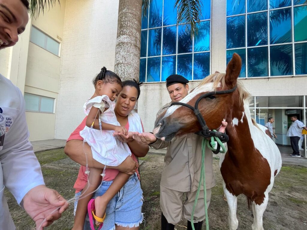 Hospital da Criança e Polícia Militar levam cavalos para alegrar o dia de crianças e adolescentes internados