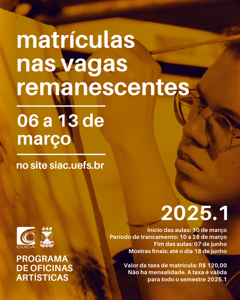 Cuca abre matrículas em mais de 800 vagas para oficinas artísticas