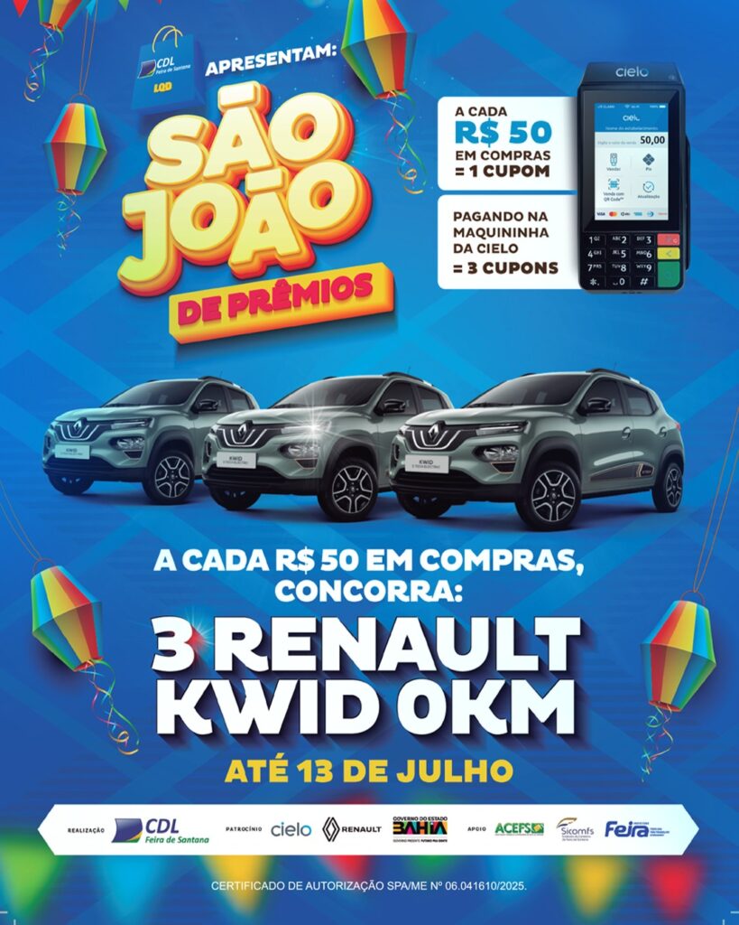 CDL Feira de Santana lança campanha São João de Prêmios com sorteio de três carros 0 km