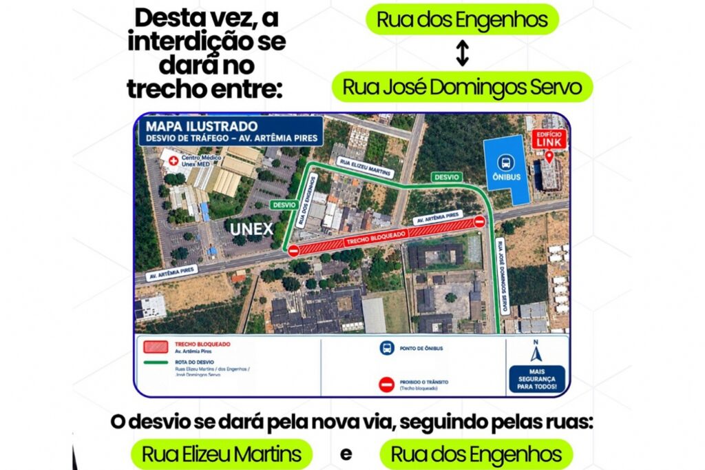 SMT informa nova interdição temporária na Avenida Artêmia Pires a partir desta terça-feira (6)