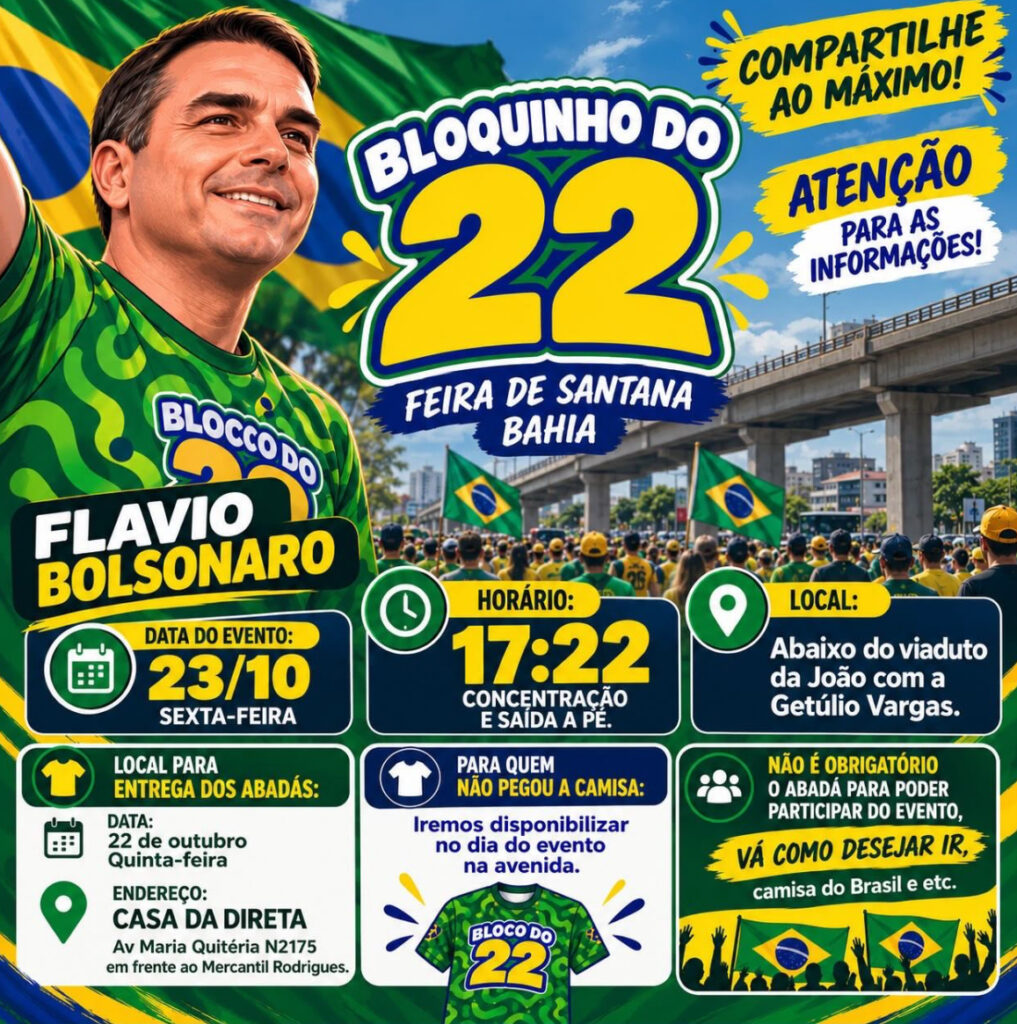 ‘Bloquinho do 22’: apoiadores de Flávio farão ato na Getúlio Vargas nesta sexta (23)