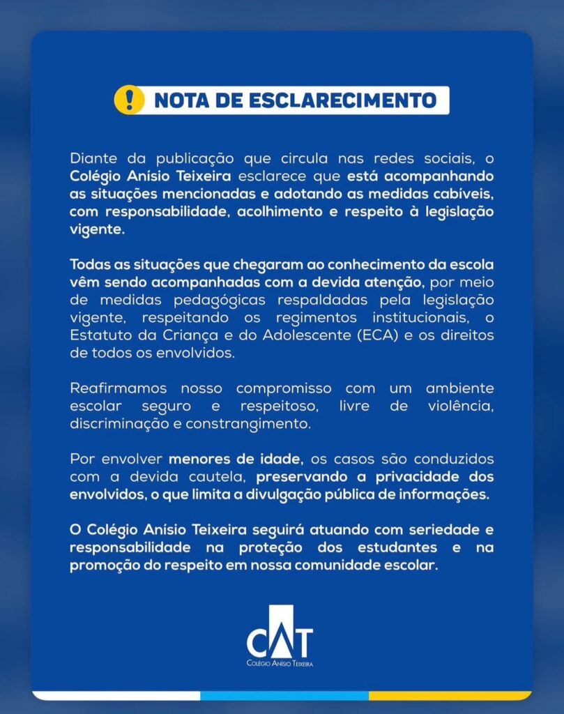 Alunos de colégio em Feira de Santana são denunciados por exaltar criminosos e criar lista de meninas consideradas “estupráveis”